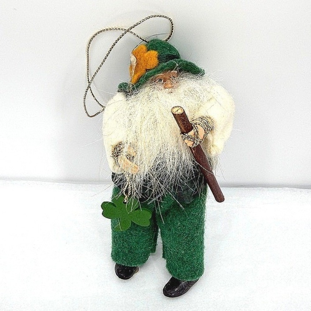 Leprechaun Santa Ornament St‎ Patricks Day Irish Green Plaid Lucky Charm Plush